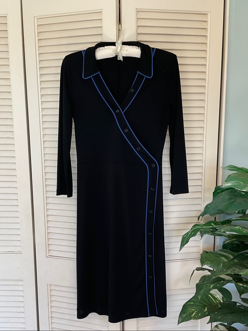 Isaac Mizrahi for Target Black Midi Dress with Royal Blue Piping